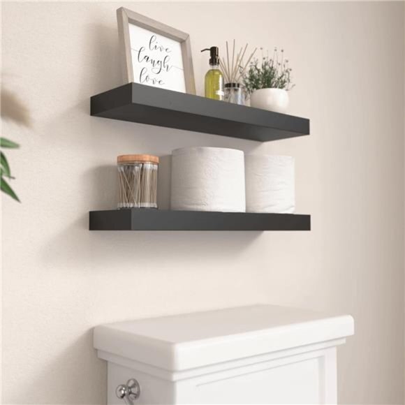 Black Floating Shelves Set‎ of 2, Mounted Modern Hanging Shelves for Wall Decor - Picture 5 of 16